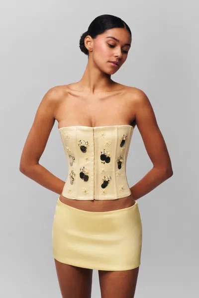 Danielle Guizio Ny Embellished Satin Corset In Ivory