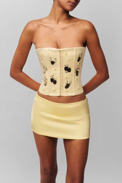 Danielle Guizio Ny Embellished Satin Corset In Ivory