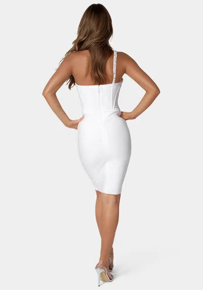 Bebe Embellished Crystal Corset Bandage Dress In White