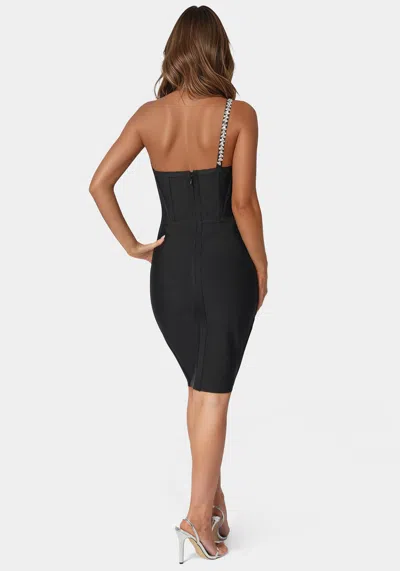Bebe Embellished Crystal Corset Bandage Dress In Black