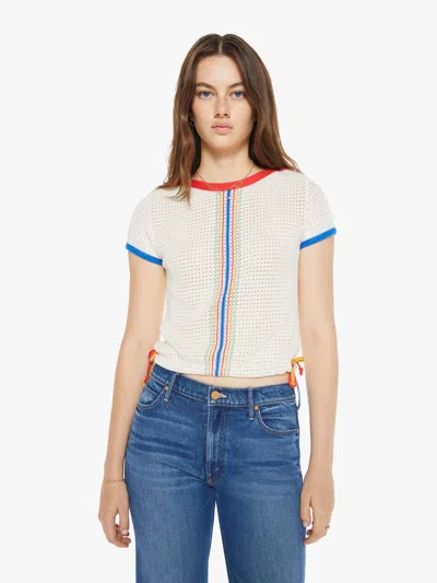 Mother Womens The Side Cinch Striped Cotton-blend Knitted Top In The Fast Lane In Orange