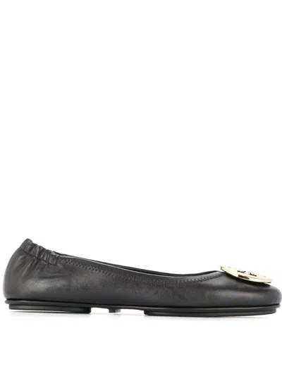 Tory Burch Minnie Travel Ballet With Metal Logo In Black