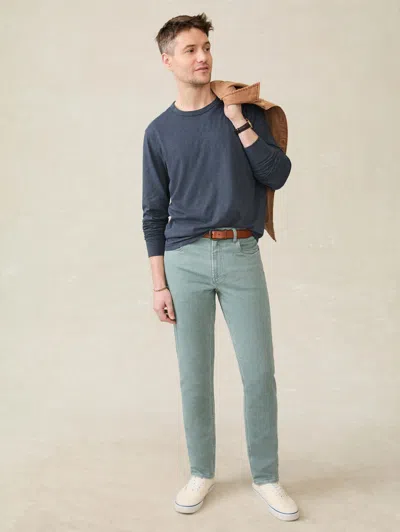 Faherty Long-sleeve Sunwashed Regenerative Cotton T-shirt In Dune Navy