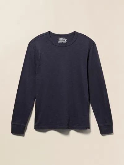Faherty Long-sleeve Sunwashed Regenerative Cotton T-shirt In Dune Navy