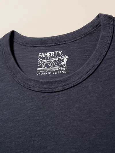 Faherty Long-sleeve Sunwashed Regenerative Cotton T-shirt In Dune Navy