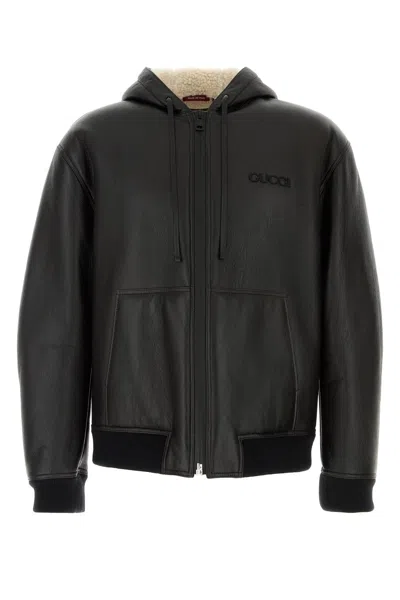Gucci Leather Jacket With Front Pockets And Hood