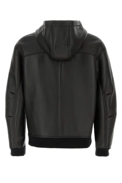 Gucci Leather Jacket With Front Pockets And Hood