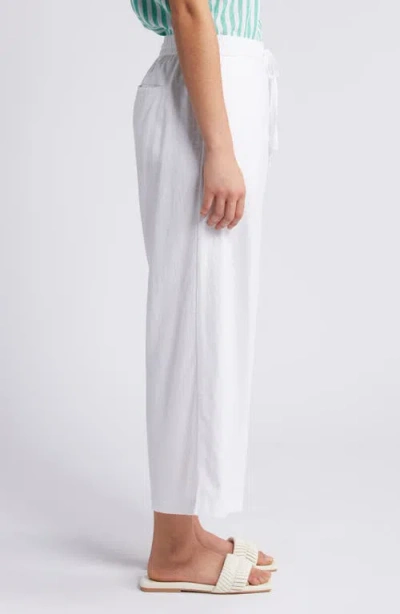 Caslon Drawstring Wide Leg Linen Crop Pants In White