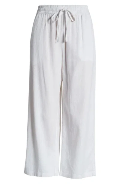 Caslon Drawstring Wide Leg Linen Crop Pants In White