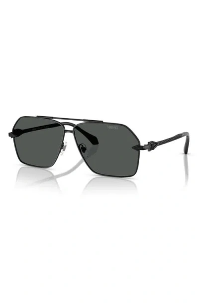 Versace 63mm Pilot Sunglasses In Matte Black
