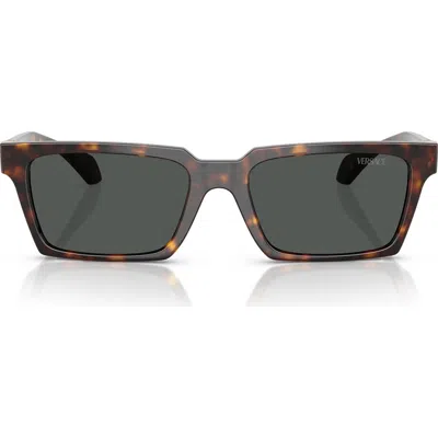 Versace 55mm Rectangular Sunglasses In Havana