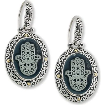 Samuel B. Two-tone Hamsa Agate Drop Earrings In Silver