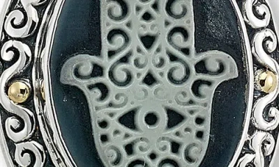 Samuel B. Two-tone Hamsa Agate Drop Earrings In Silver