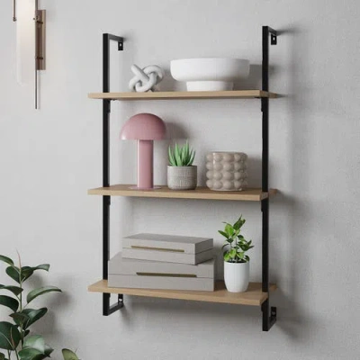 Happimess Madera Classic Industrial Shelf Wood Wall-mounted Open Ladder Bookcase With Metal Frame In Light Oak
