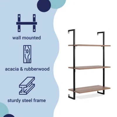 Happimess Madera Classic Industrial Shelf Wood Wall-mounted Open Ladder Bookcase With Metal Frame In Brown