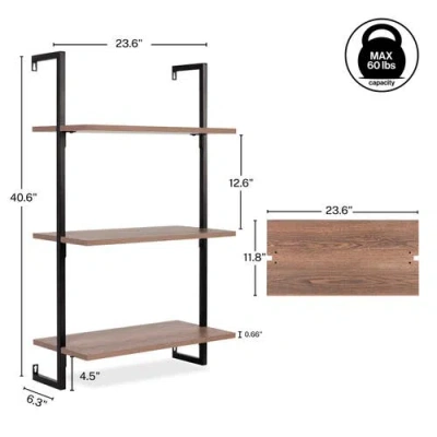 Happimess Madera Classic Industrial Shelf Wood Wall-mounted Open Ladder Bookcase With Metal Frame In Brown