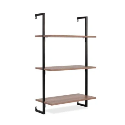 Happimess Madera Classic Industrial Shelf Wood Wall-mounted Open Ladder Bookcase With Metal Frame In Brown