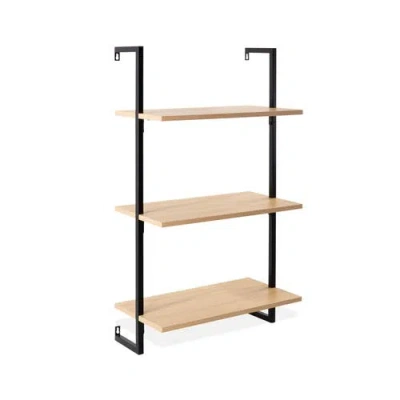 Happimess Madera Classic Industrial Shelf Wood Wall-mounted Open Ladder Bookcase With Metal Frame In Light Oak