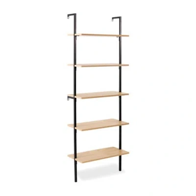 Happimess Madera Classic Industrial 5-shelf Wood Wall-mounted Open Ladder Bookcase With Metal Frame In Light Oak/black