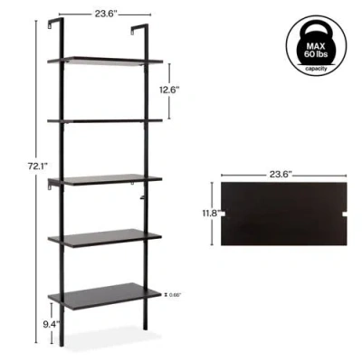Happimess Madera Classic Industrial Shelf Wood Wall-mounted Open Ladder Bookcase With Metal Frame In Black/black