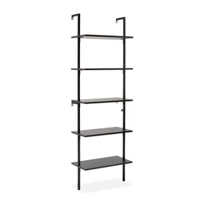 Happimess Madera Classic Industrial Shelf Wood Wall-mounted Open Ladder Bookcase With Metal Frame In Black/black