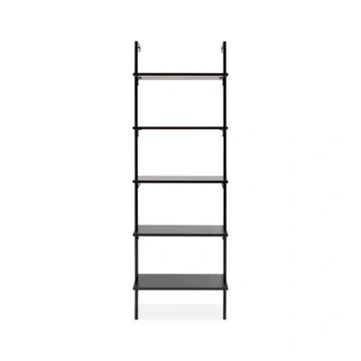 Happimess Madera Classic Industrial Shelf Wood Wall-mounted Open Ladder Bookcase With Metal Frame In Black/black
