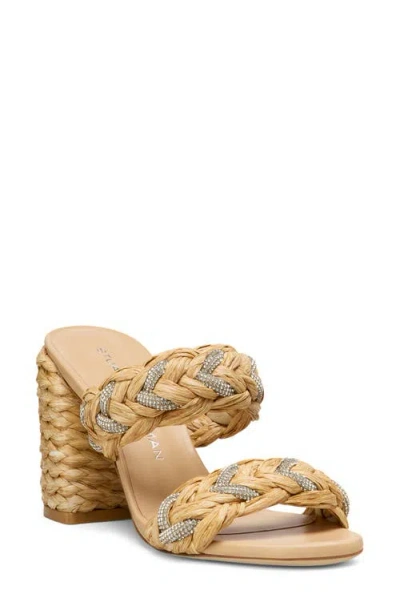 Stuart Weitzman Lana Raffia Crystal Slide Sandals In Natural
