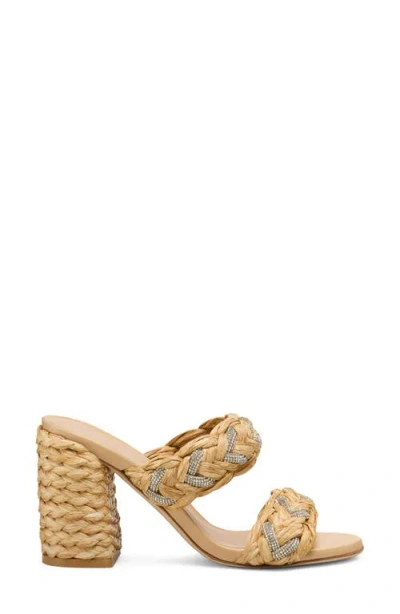 Stuart Weitzman Lana Raffia Crystal Slide Sandals In Natural