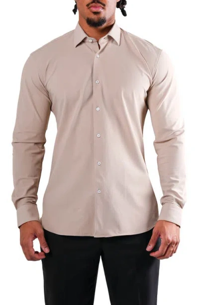 Maceoo Fibonacci Off White Micropattern Stretch Cotton Blend Button-up Shirt In Euro Beige Brown