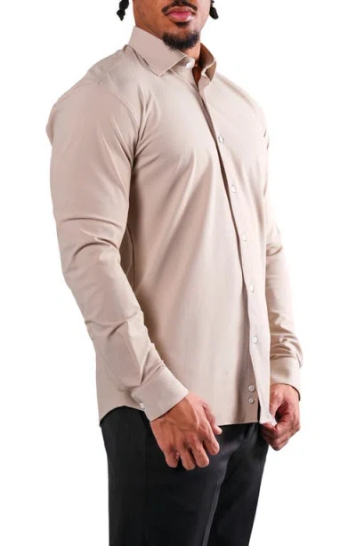 Maceoo Fibonacci Off White Micropattern Stretch Cotton Blend Button-up Shirt In Euro Beige Brown