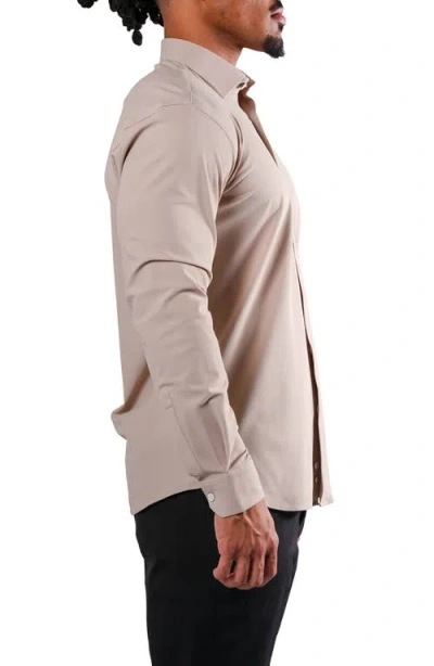 Maceoo Fibonacci Off White Micropattern Stretch Cotton Blend Button-up Shirt In Euro Beige Brown