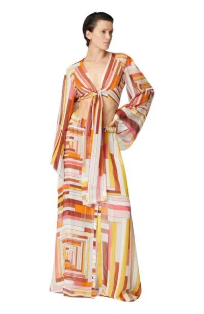 Missoni Long Covered Up Skirt In Printed Silk With Front Closure In Multicoloured