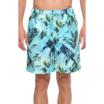 Rokka&rolla All-day Comfort Mesh-lined Swim Trunks In Geometry Palm