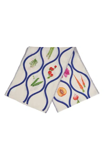 Misette Still Life Linen Table Runner In Blue Ribbon