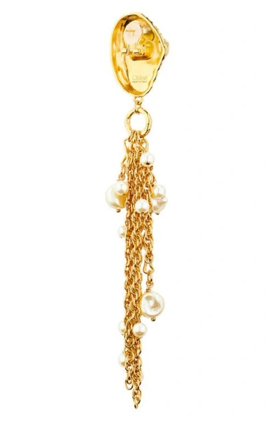 Chloé Gold-tone Shell Pearl Drop Earrings In Vintage Gold
