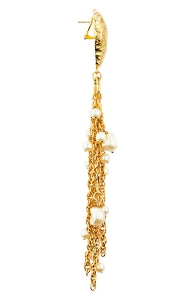 Chloé Gold-tone Shell Pearl Drop Earrings In Vintage Gold