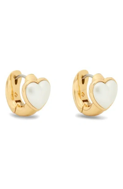 Kate Spade New York Keep Sparkling Heart Huggie Hoop Earrings In Cream/gold