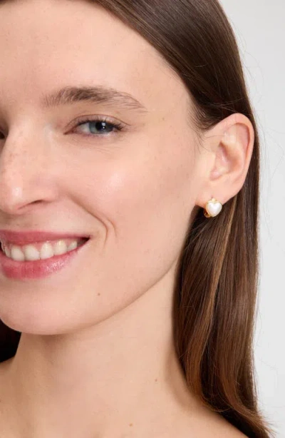 Kate Spade New York Keep Sparkling Heart Huggie Hoop Earrings In Cream/gold