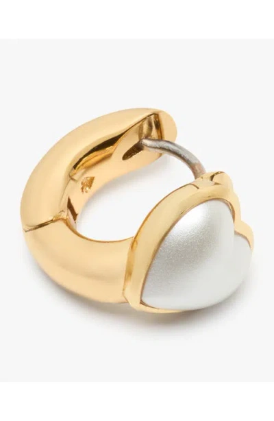 Kate Spade New York Keep Sparkling Heart Huggie Hoop Earrings In Cream/gold