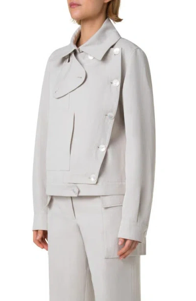 Akris Arno Asymmetric Boxy Trench Jacket In Greige