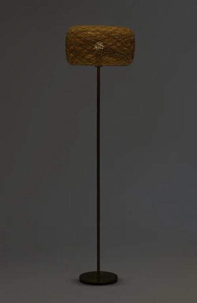 Brightech Rowan 66' Led Floor Lamp With Woven Thread Shade In Antique Brass