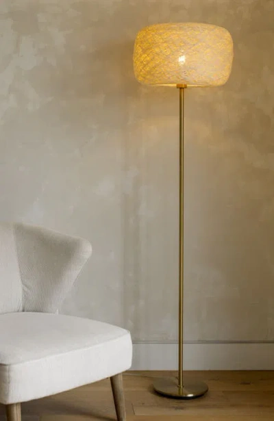 Brightech Rowan 66' Led Floor Lamp With Woven Thread Shade In Antique Brass