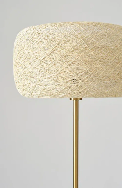 Brightech Rowan 66' Led Floor Lamp With Woven Thread Shade In Antique Brass