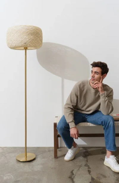 Brightech Rowan 66' Led Floor Lamp With Woven Thread Shade In Antique Brass