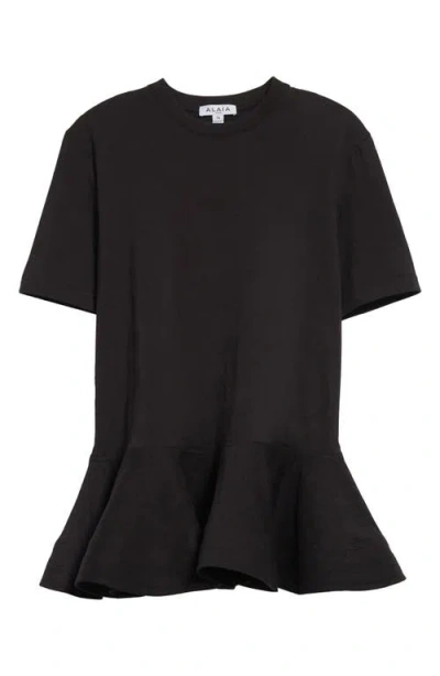 Alaïa Oversized Poplin-trimmed Cotton-jersey Peplum T-shirt In Black