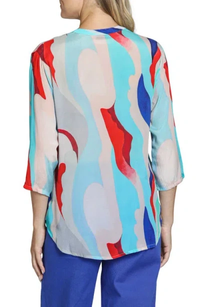 Apny Mixed Stripe Mandarin Collar Button-up Shirt In Turquoise Multi