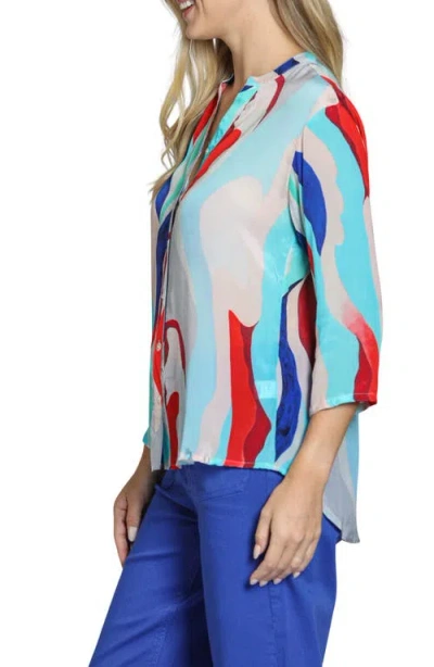 Apny Mixed Stripe Mandarin Collar Button-up Shirt In Turquoise Multi