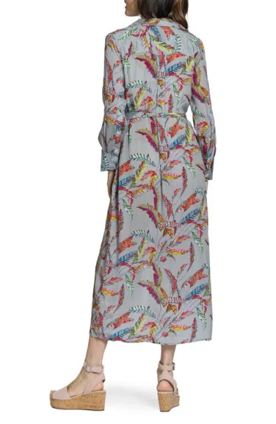 Apny Floral Packet Dress In Color Burst Folliage In Grey Multi