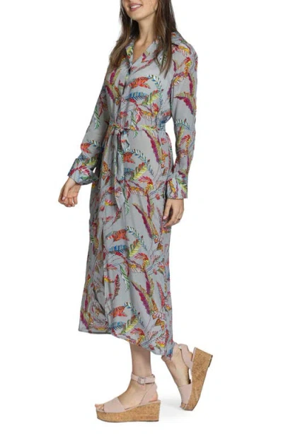 Apny Floral Packet Dress In Color Burst Folliage In Grey Multi