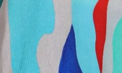 Apny Mixed Stripe Mandarin Collar Button-up Shirt In Turquoise Multi